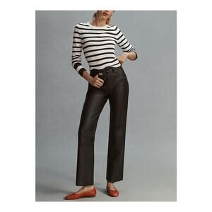 Dl1961 'Patti' Black Straight High-Rise Vintage Leather Ankle Pants Size 28